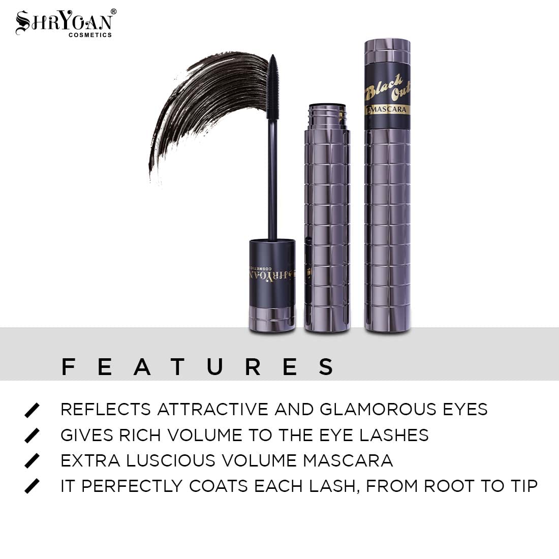 Shryoan Black Out Mascara | Long Lasting & Volume Lashes with Smudge Proof & Waterproof, Intense Black Formula (10g)