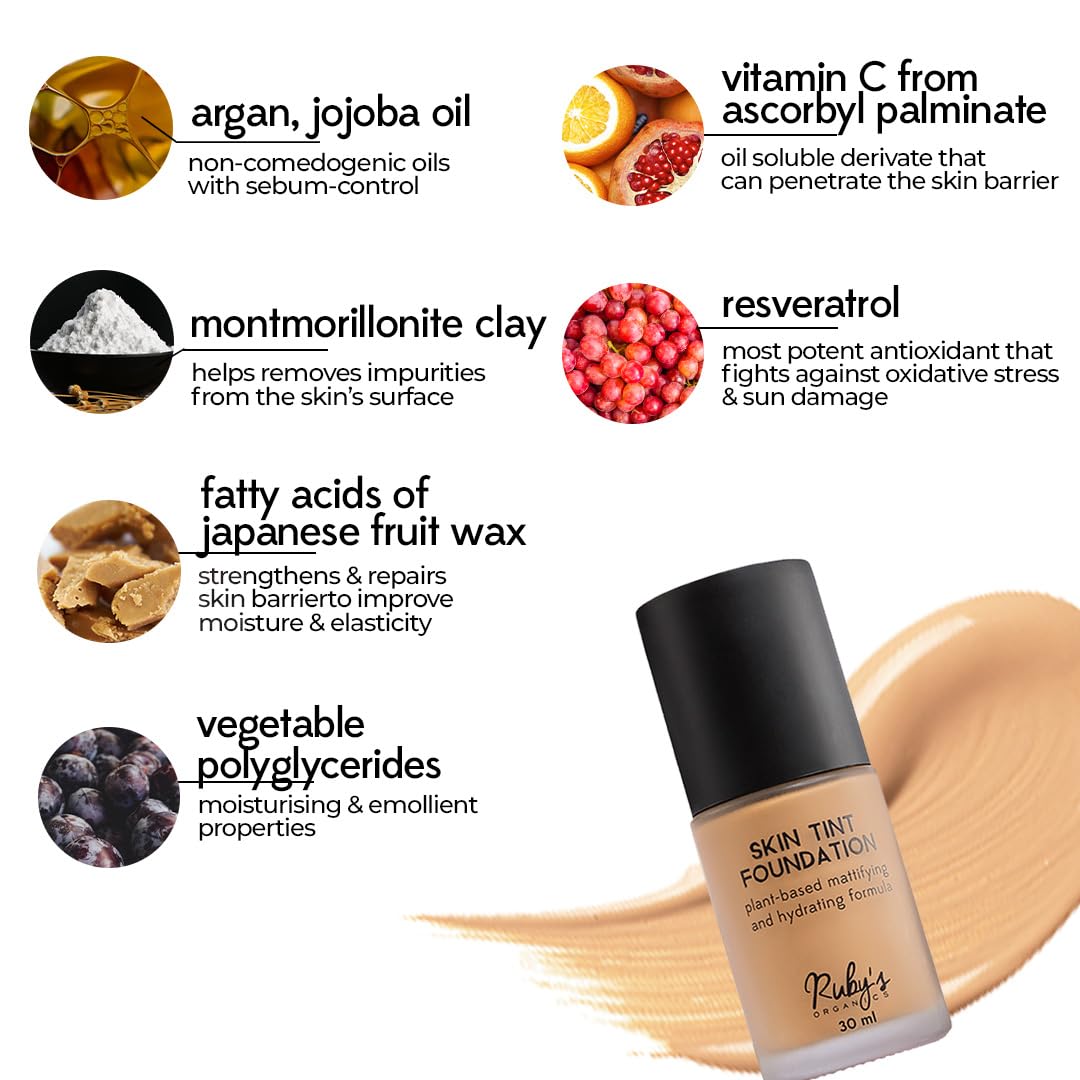 RUBY's ORGANICS Liquid Foundation for Face Makeup-Waterproof,Full Coverage Blendable,Long Lasting, Matte Finish and Poreless, Normal to Oily Skin, Vegan, Paraben and Silicon-Free, Shade Lm 01.8, 30Ml