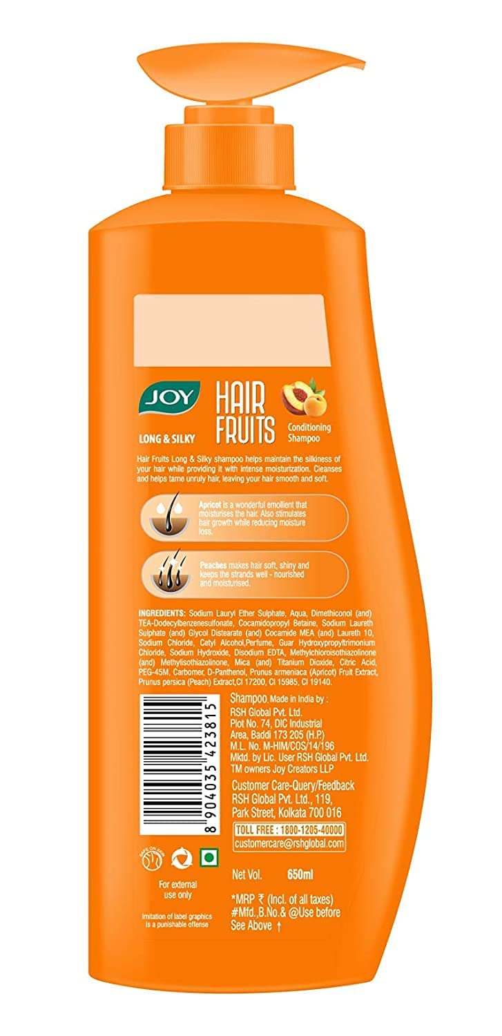 Joy Hair Fruits Long & Silky Conditioning Shampoo Enriched with Apricot & Peach, 650 ml