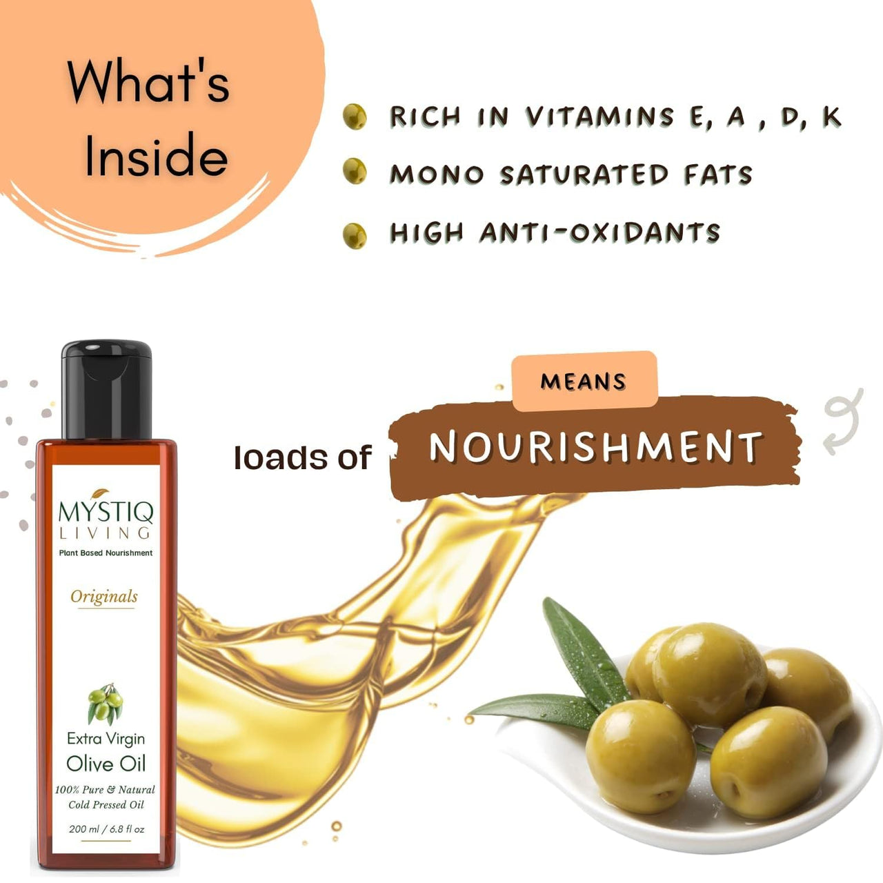 Mystiq Living Extra Virgin Olive Oil & Sweet Almond Oil Combo | For Hair, Skin And Baby Massage | Cold Pressed, Pure & Natural -400 ML (200 ML Each)