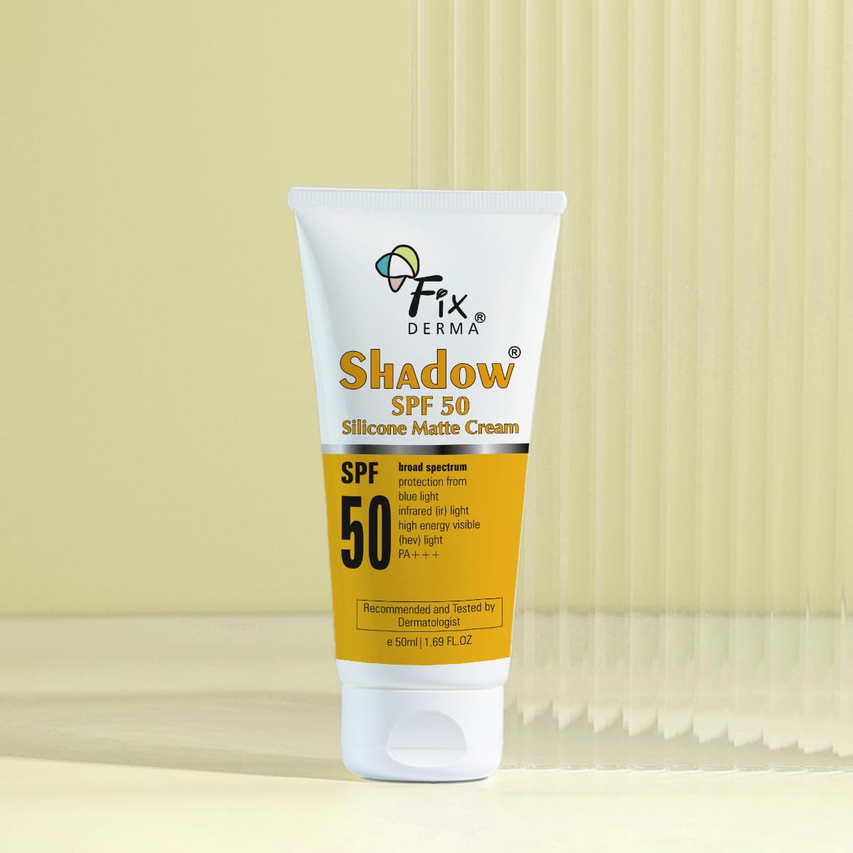 FIXDERMA Shadow Sunscreen SPF 50 Silicone Matte Cream PA+++, for Oily Skin-Acne Prone, Sun Screen Protector for Women & Men - 50Ml