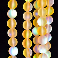 Asingeloo 48PCS 8mm Natural Yellow Mystic Aura Quartz Gemstone Frosted Matte Titanium Round Loose Spacer Beads 15 inch Full Strand Crystal Healing Power Quartz