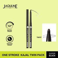 Jaquline USA Onestroke Super Black Kajal Twin Pack, Smudge Proof, Water Proof, Black, Matte Finish (Pack Of 2)