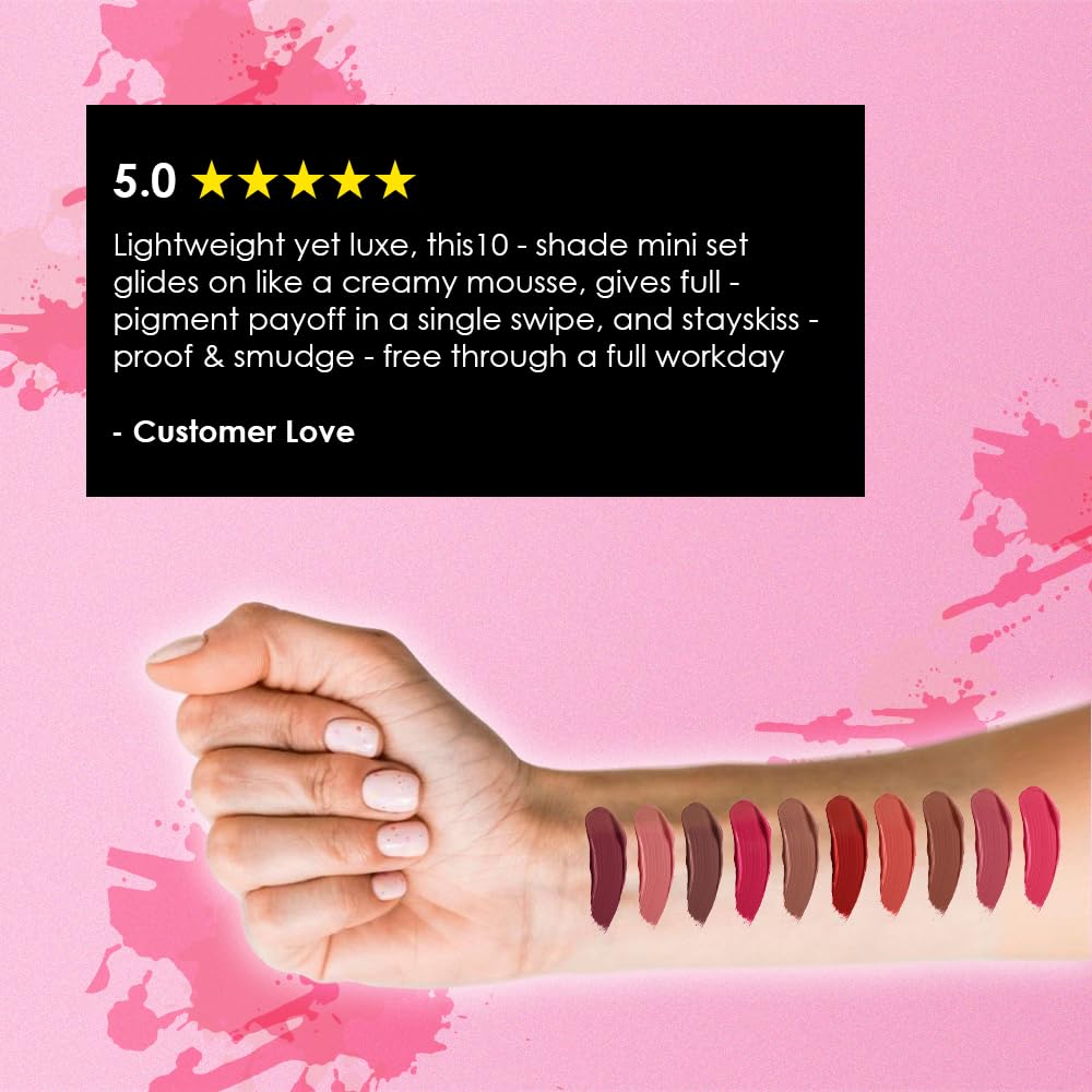 Recode Clay Matte Liquid Lipsticks 2 ML x 10|Long Lasting|Waterproof|Perfect for Gifting,Wedding & Special Occasions|Smudge-proof|Infused with olive & Jojoba Oil|Travel Pack of 10