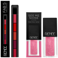 RENEE Fab 5 Matte Finish 5 in 1 Lipstick 7.5g & See Me Shine Lip Gloss For All Skin Tone, Enriched with Jojoba Oil, Non Sticky, Hydrating, Easy Glide Formula, Pink Pow-Wow 2.5ml