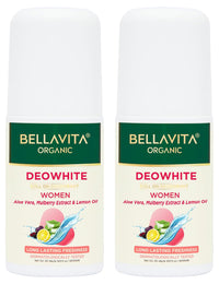 Bella Vita Organic Deo White Deodorant For Women Long Lasting, 50 Ml Roll On Natural Under Arms Skin Whitening & Lightening For Ladies, Aluminium Free, Pack of 2