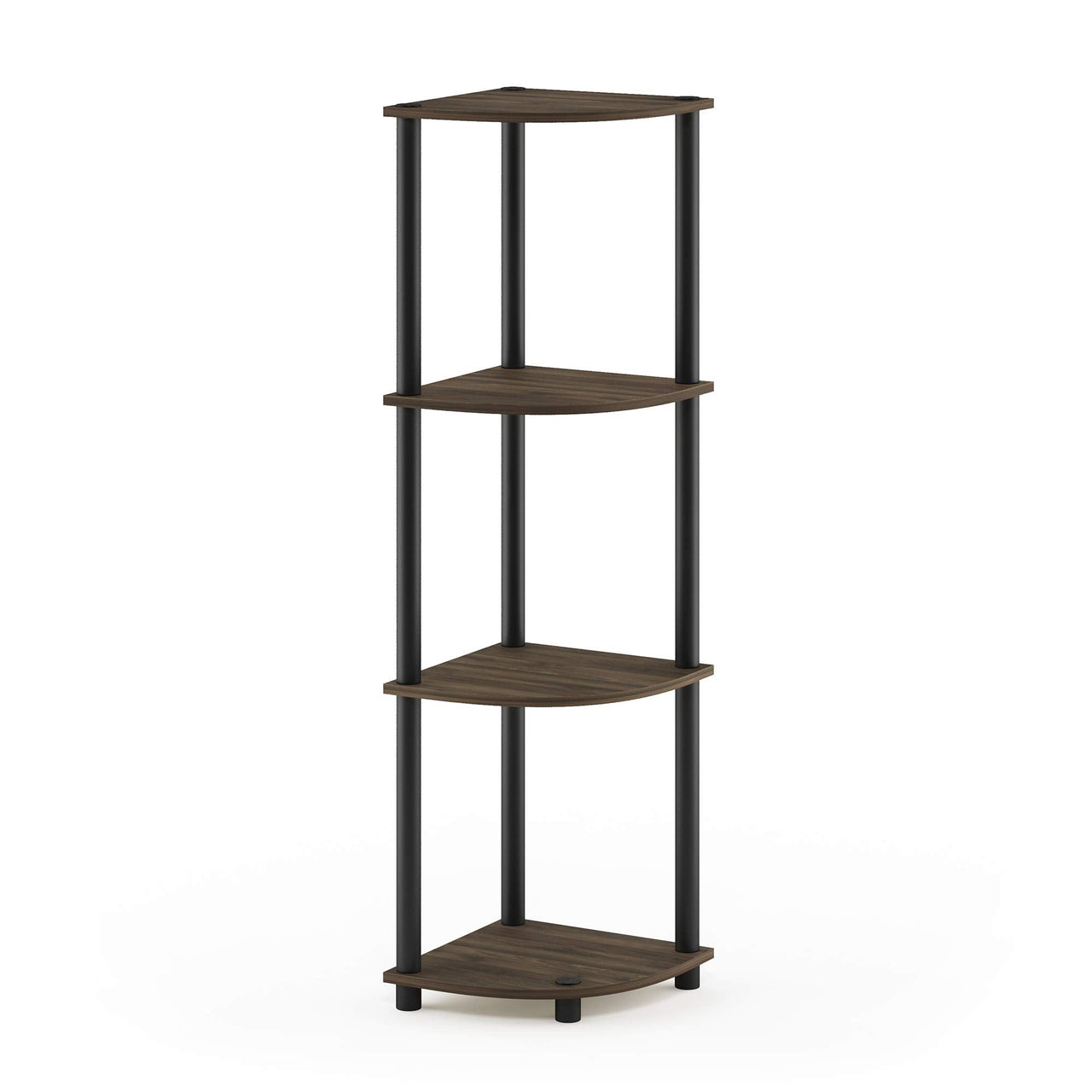 Furinno Turn-N-Tube 4-Tier Corner Display Rack Multipurpose Shelving Unit, Dark Brown Grain/Black 4-Tier Round Tube
