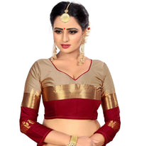 PAREVDEE Women's  Dobby Cotton Saree With Blouse Piece