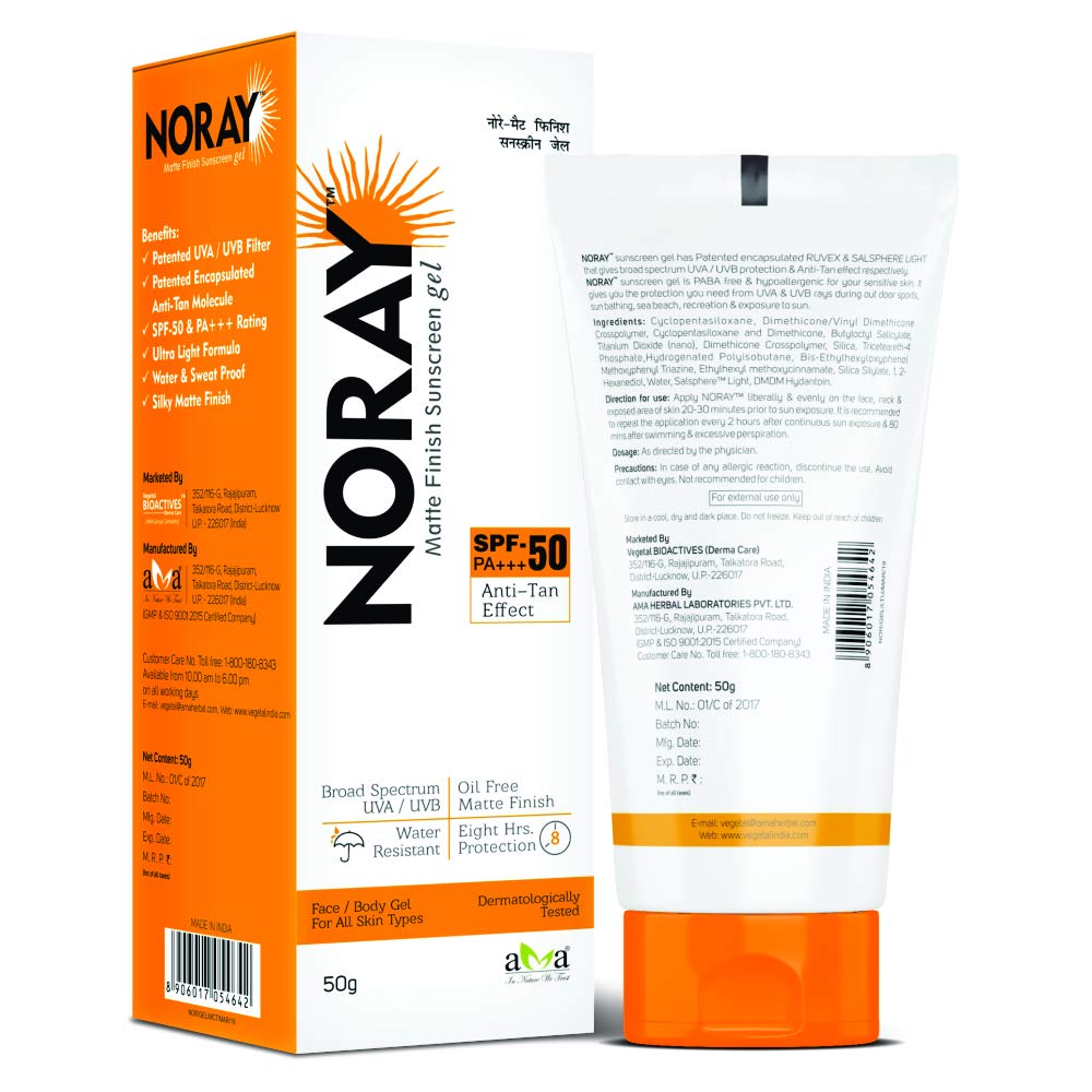 Vegetal Noray Matte Finish Broad Spectrum Sunscreen Gel, SPF-50, PA+++ with Anti Tan Effect, 50 g