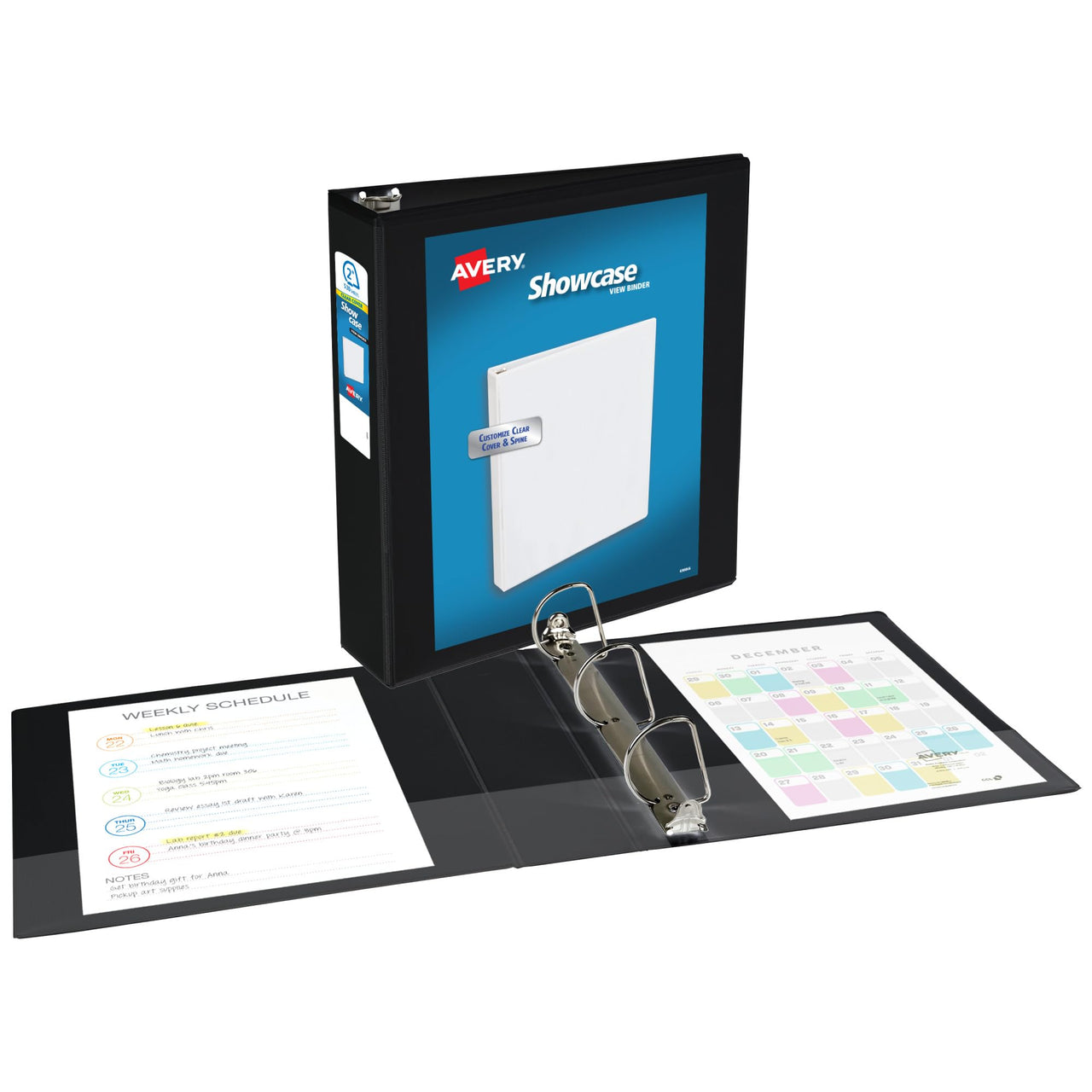 Avery Economy Showcase View 3 Ring Binder, 2 Inch Slant Rings, 1 Black Binder (19700) 2"