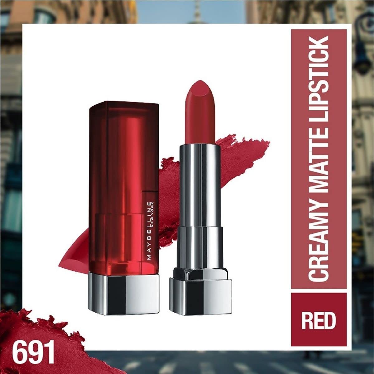 Maybelline New York Matte Lipstick, Intense Colour, Keeps Lips Moisturised, 691 Rich Ruby, Color Sensational Creamy Matte Lipstick, 3.9g