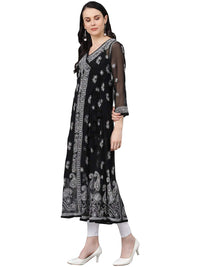 Ada Handcrafted Lucknowi Chikan Women's  Georgette Angrakha Kurti Kurta with Slip A100593
