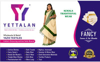 YETTALAN® Women's  Cotton Saree Kerala Traditional Kasavu Saree with Running Blouse (Small Checked)