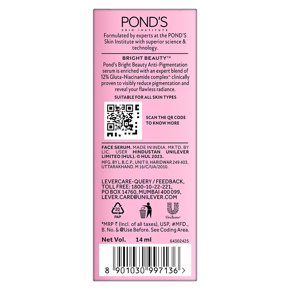 POND'S Anti-Pigmentation Serum With 12% Gluta-Niacinamide Complex For Flawless Radiance, Reduces Pigmentation From Day 7, 14 Ml