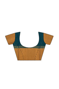 SENSAN Women’s Handloom Kanchi Cotton Saree with Blouse Piece [SKU:430] Light Beige×Navy Blue