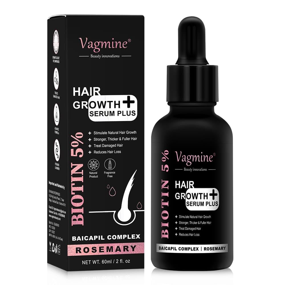 Vagmine Hair Growth Serum Plus With Biotin 5% & Rosemary - 60ml | Natural Treatment for Stronger, Thicker Hair | Promotes Healthy Hair Growth | Nourishes Scalp & Helps in Reduces Hair Fall