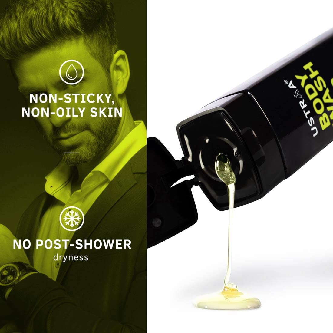 Ustraa Body Wash-Green Clay - 2 x 250 ml - Intense Oil Control - Removes Excess Oil, No post-shower Dryness, Intense Foaming without Sulphates (Set of 2)