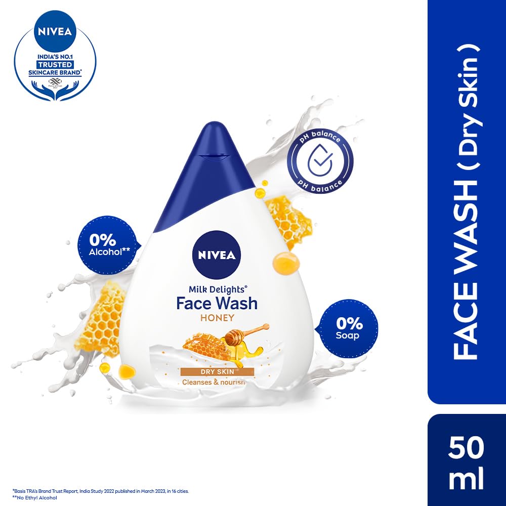 NIVEA Milk Delights Face Wash Moisturizing Honey For Dry Skin 50ml, 50 ml