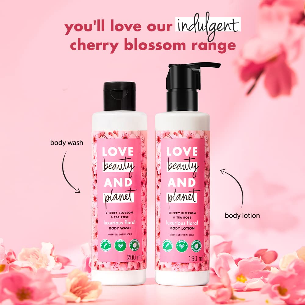 Love Beauty & Planet Cherry Blossom & Tea Rose Indulging Body Wash|Floral Shower Gel for Soft Skin,200ml