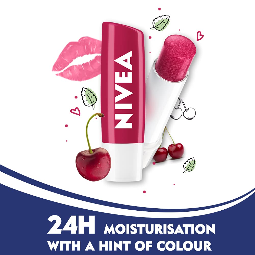 NIVEA Lip Balm, Fruity Cherry Shine, 4.8g & NIVEA Deodorant Roll On, Pearl & Beauty For Women 50ml