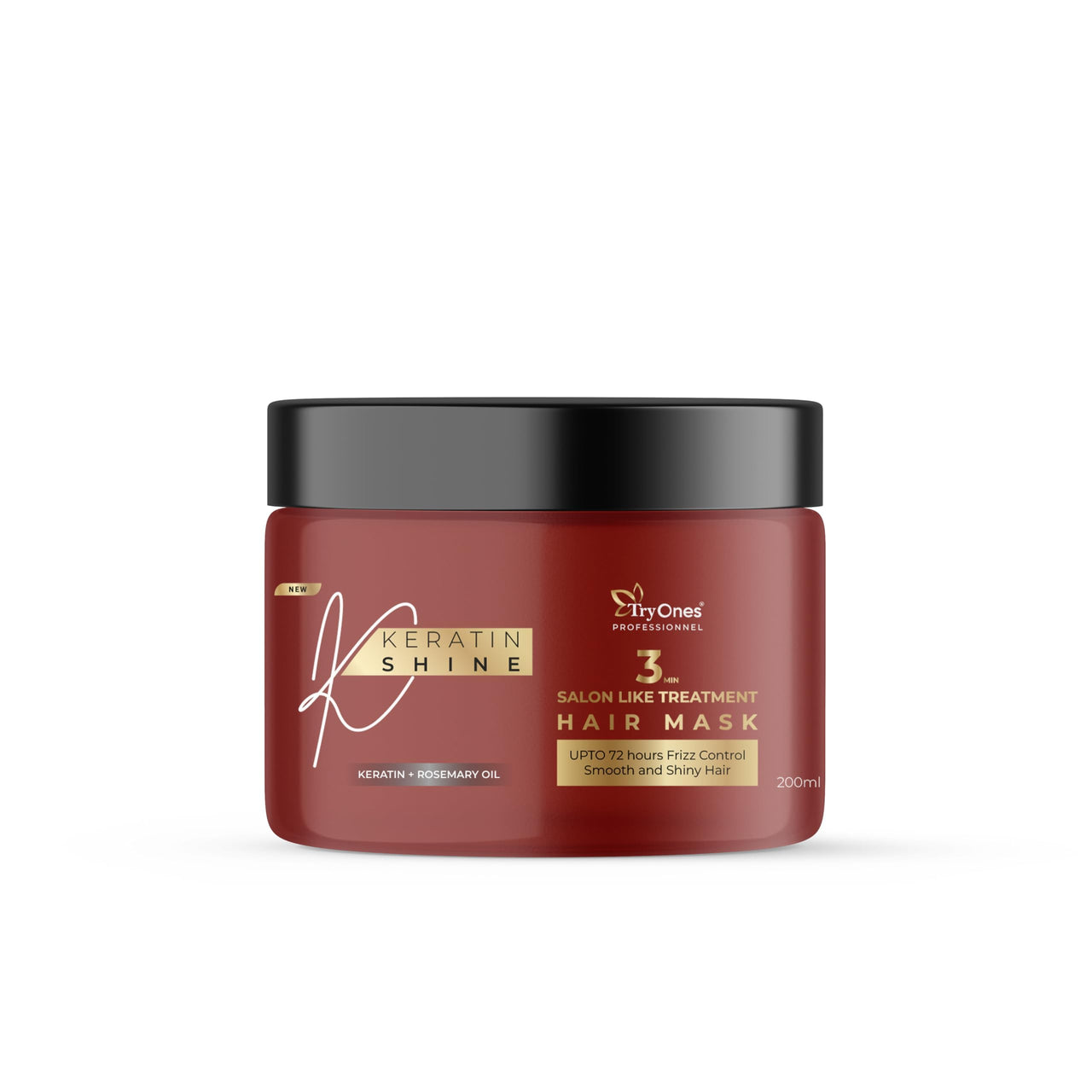 TryOnes Keratin and Rosemary Oil Hair Mask for Deep Conditioning and Frizz Control Salon Like Treatment for Smooth and Shiny Hair Up to 72 Hour Frizz Control for Dry and Damaged Hair - 200ml