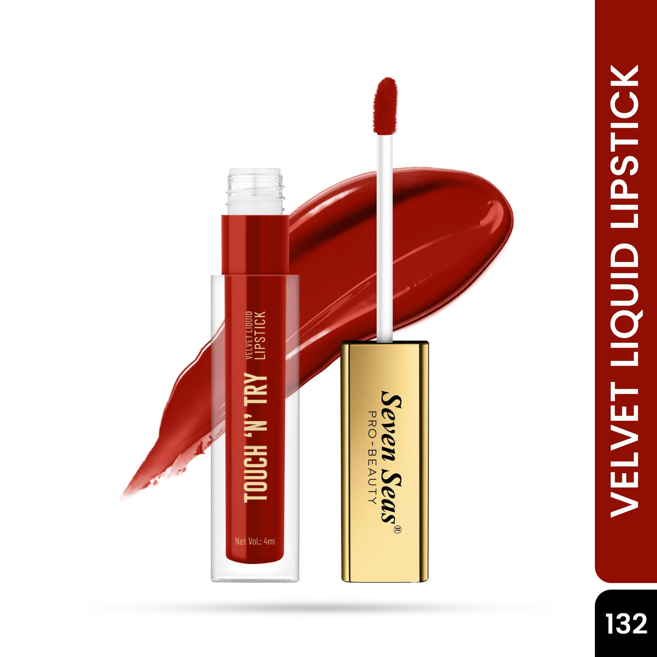 Seven Seas Touch N Try Velvet Liquid Lipstick | Matte Finish | One Swipe Application | Non Transfer | Water Proof | Liquid Lipstick for Women | Long Lasting Stay Up to 8 Hours (32, 4ML)