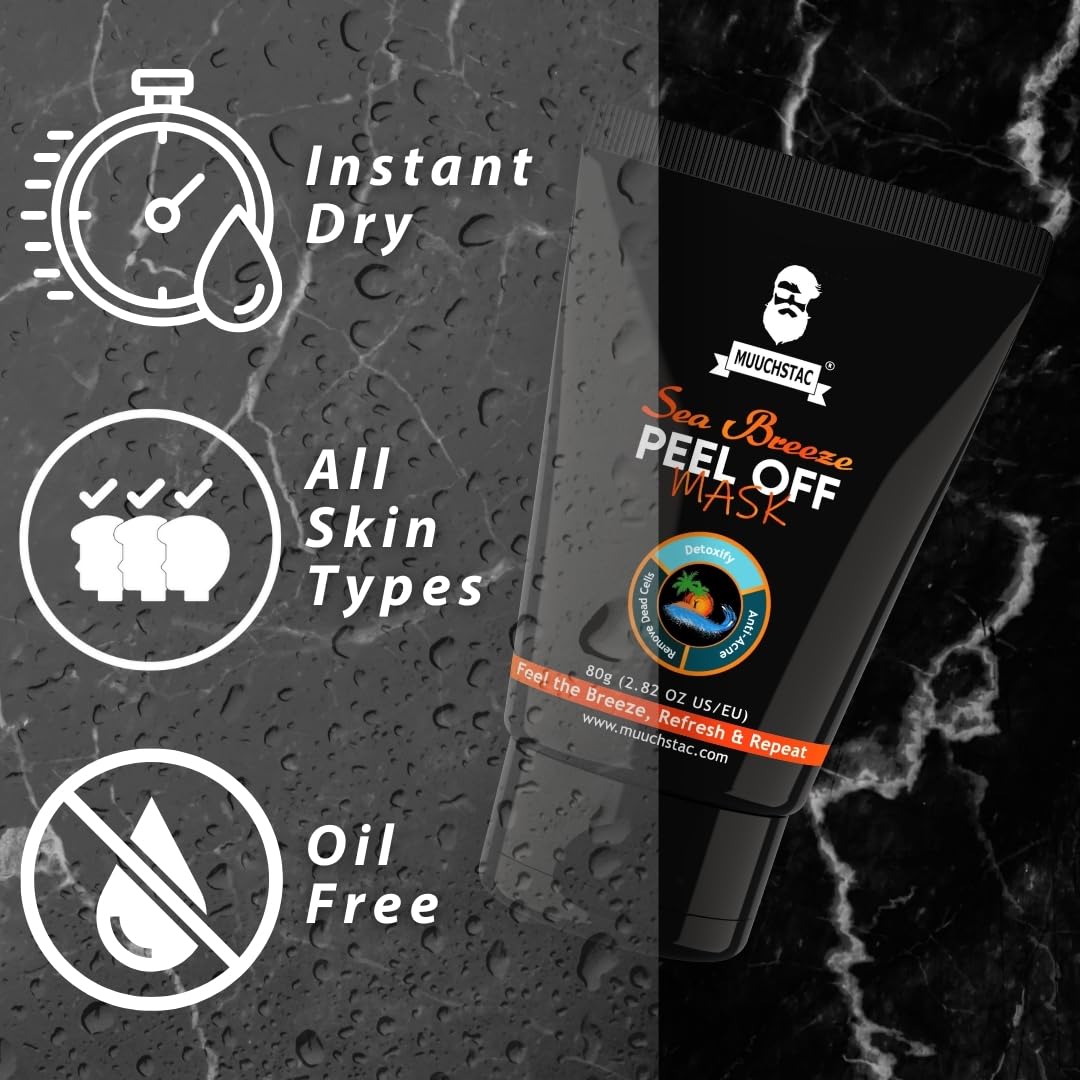 Muuchstac Sea Breeze Peel Off Mask For Men | Blackhead, Acne & Dead Skin Removal Face Pack (80 g)