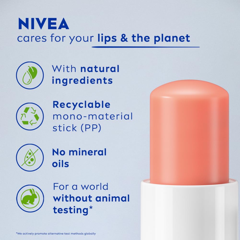 NIVEA Lip Balm, Fruity Peach Shine,4.8 g (Pack of 1)