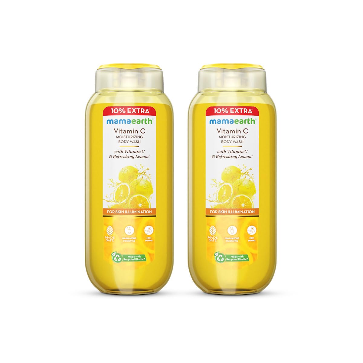 Mamaearth Vitamin C Moisturizing Body Wash with Vitamin C & Refreshing Lemon Scent for Skin Illumination- 275ml | Deeply Cleanses | Intensely Moisturizes | Long-Lasting Fragrance | Radiant Glow | All Skin Types (Pack of 2)