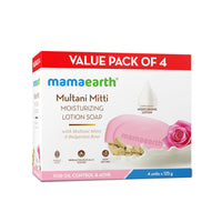 Mamaearth Multani Mitti Moisturizing Lotion Soap with Multani Mitti & Rose for Oil Control & Acne 125g (Pack of 4) | Benefits of Lotion in a Soap | Deeply Cleanses & Moisturizes | Grade 1 Acne Soap
