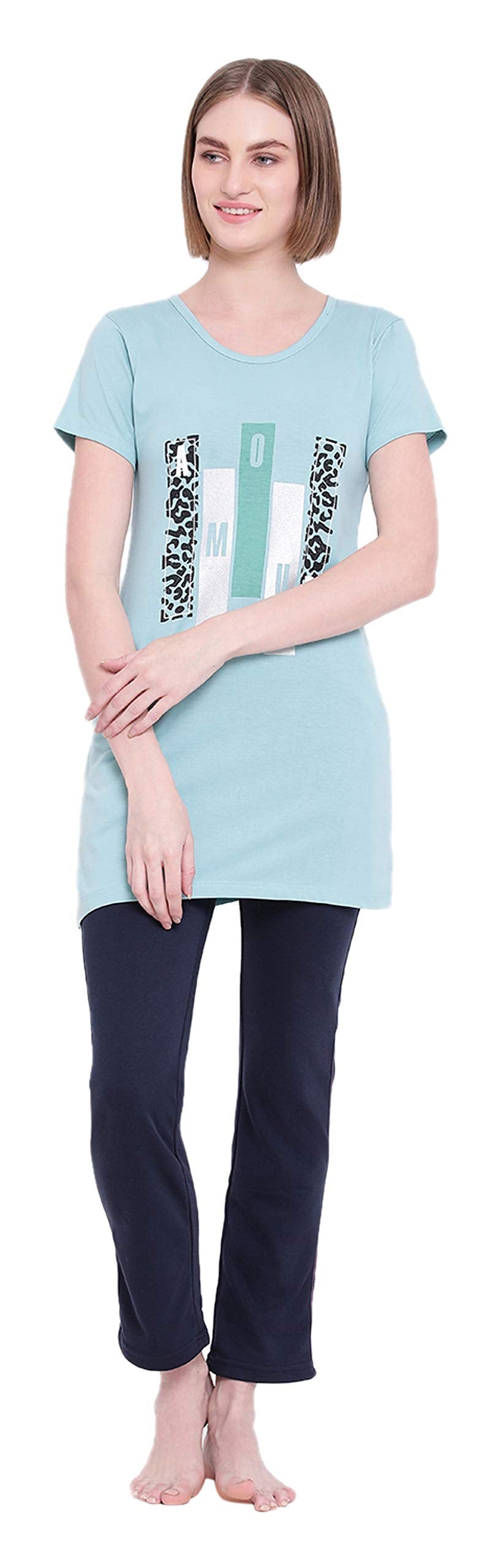 In Love Ladies Long Knee Length Chest Printed Side Slits Tshirts