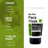 Ustraa De-Tan Face Mask - Dry Skin - 125 gm - Wash-off mask | with White Charcoal | Helps Remove Tan & Pollutants & De-Tan Cream For Men-50g | for Effective Tan Removal and Even Skin tone | No Bleach