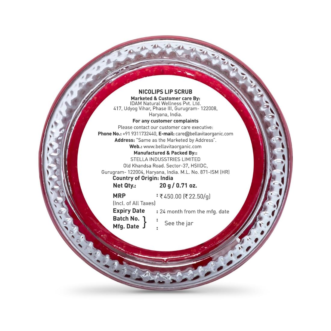 Bella Vita Organic NicoLips Lip Scrub & NicoBalm Lip Balm Combo For Dry, Chapped & Dark Lips Remover Treatment, 20 g, 4 g