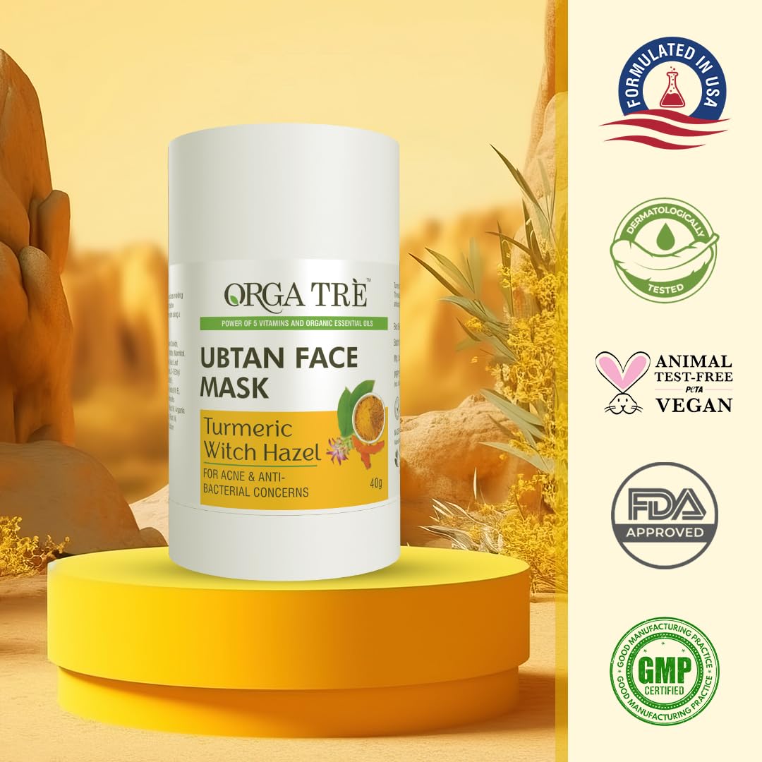 Orgatre Ubtan Face Mask Stick For Men & Women For Sun Tan, Natural Glow With Natural Haldi | 40 Grams