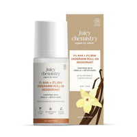 Juicy Chemistry Underarm Roll-On 5% AHA & 2% BHA, 50ml | Vanilla + Witch Hazel, Certified Organic | Controls Body Odour & Brightens Skin | Aluminum Free | For Men & Women