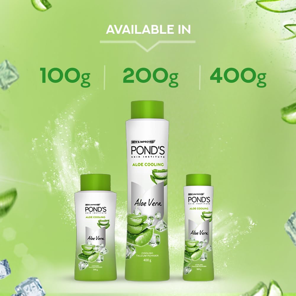 POND'S Aloe Cooling Powder, 400g, for Comfortable and Cool Skin in Summer, with Goodness of Aloe, 3X Instant Cooling, Long-Lasting Fragrance