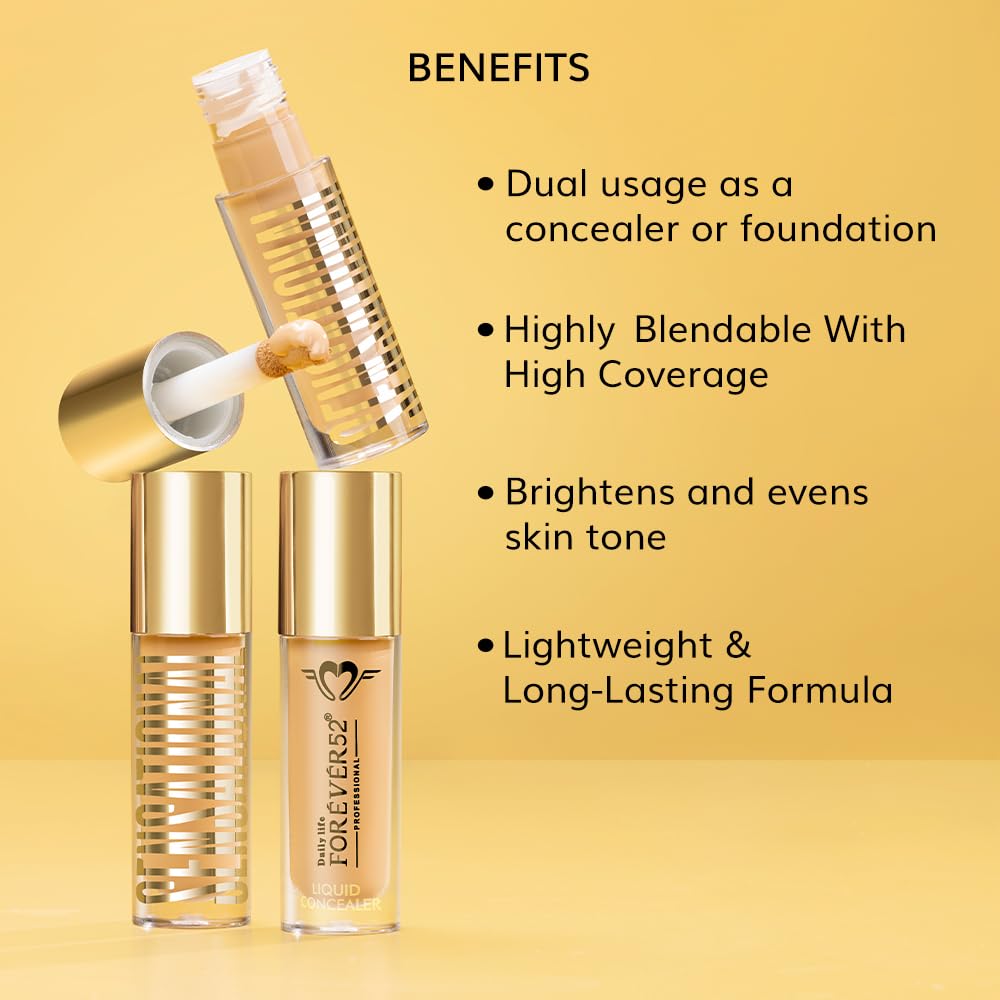 Daily Life Forever52 Sensational Liquid Concealer | Enriched with Hyaluronic Acid, Niacinamide & Vitamin E| Lightweight, Hydrating & Flawless Coverage for Dark Circles, Redness & Blemishes -Tan