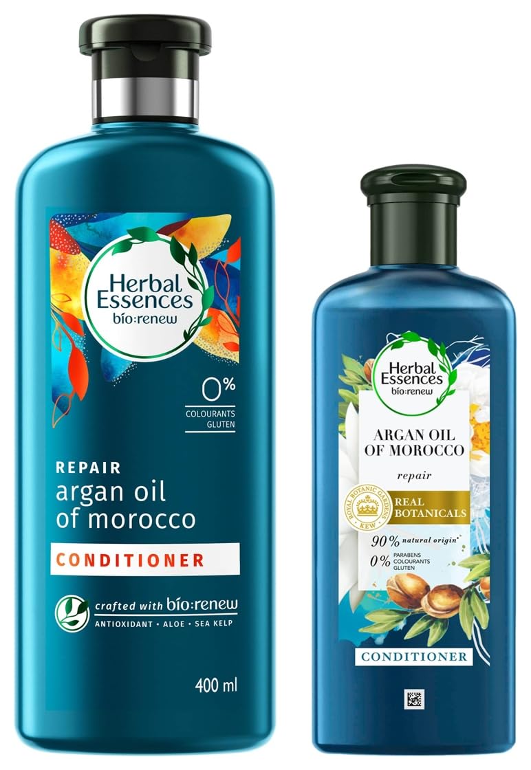 Herbal Essences bio:renew Argan Oil of Morocco CONDITIONER, 400ml & Herbal Essences Argan Oil of Morocco CONDITIONER- For Hair Repair and No Frizz- No Paraben, No Colorants, 240 ML
