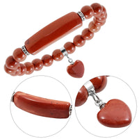TUMBEELLUWA Healing Stone Bracelet 8mm Beads Chakra Crystal Energy Heart Charm Bracelet Handmade Jewelry for Women red jasper crystal stone