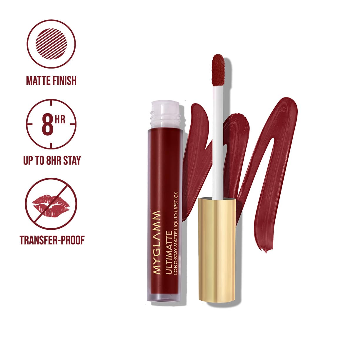 MyGlamm Ultimatte Long Stay Matte Liquid Lipstick - Plum Beauty (Burgundy) | Long Lasting Lipsticks for Women with 8hr Stay | No-Smudge & Waterproof | Intense Colour | Moisturising Formula | 2.5ml
