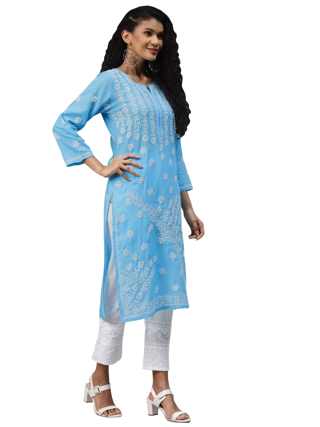 Ada Hand Embroidered Lucknowi Chikankari Ethnic Wear Cotton Kurta Kurti Tunic for Women