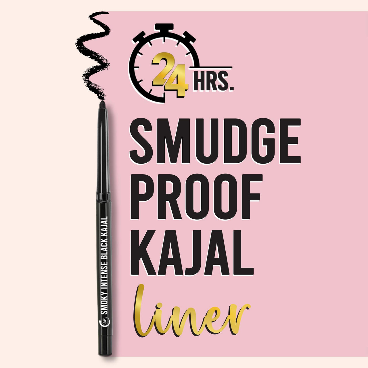 Glamveda Smoky Intense Black Kajal - 0.35g | 24-Hour Long Stay | One-Stroke Smooth Application | Waterproof, Smudgeproof & Sweatproof | Rich Intense Black Pigment | Suitable for Sensitive Eye
