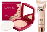 Lakmé Face It Compact, Pearl, 9 g & Lakmé 9 to 5 CC Cream Mini, 01 - Beige, Light Face Makeup with Natural Coverage, SPF 30 - Tinted Moisturizer to Brighten Skin, Conceal Dark Spots, 9 g