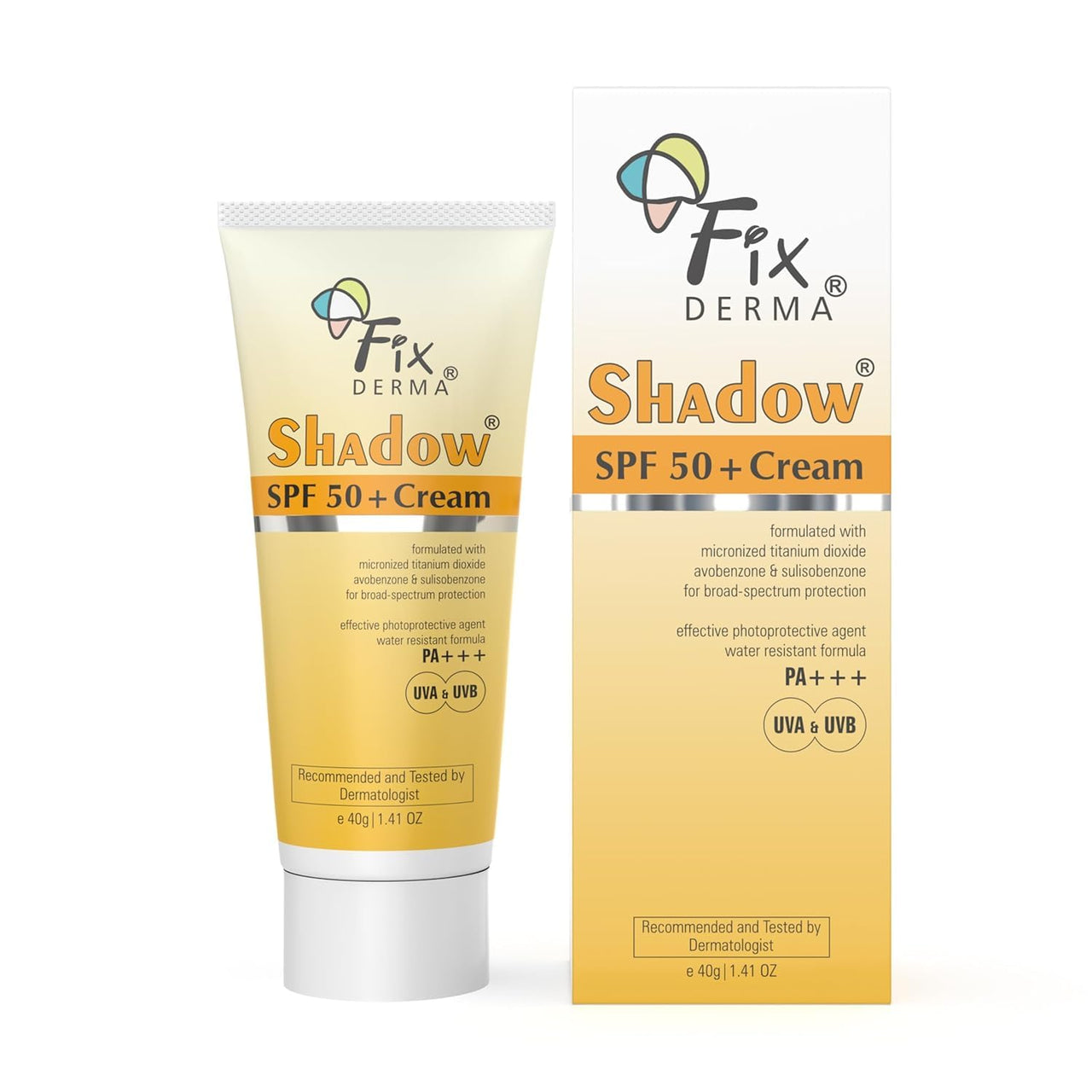 Fixderma Shadow Sunscreen SPF 50+ Cream | Sunscreen for Dry Skin | VA & UVB Protection | Non Greasy & Water Resistant - 40 gm