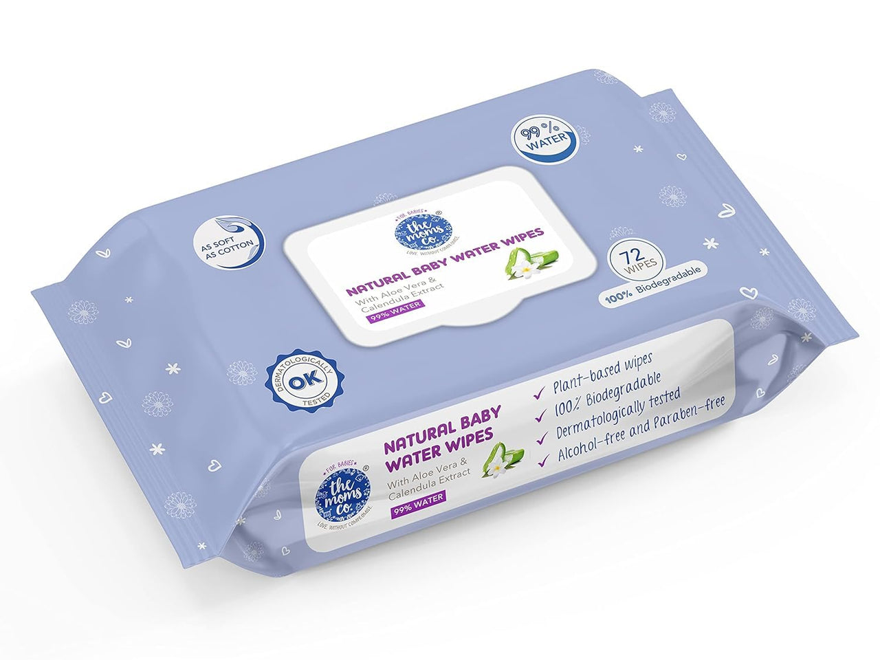 The Moms Co Rash Free Baby Wet Wipes, 99% pure water, 100% plant-based with Aloe Vera, Calendula, Eucalyptus Oil & Vitamin E | Anti-bacterial, Allergen Free & Non-Irritating - Pack of 1
