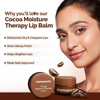 Mamaearth Cocoa Moisture Therapy Lip Balm for Dry & Chapped Lips 15 g|Heals, Brightens|Glossy Finish|Coconut Oil, Cocoa Butter, Vitamin E, Ceramides, Kojic Acid|100% Free of Petroleum Jelly
