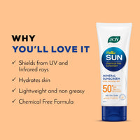 Joy SPF 50 PA++++ Mineral Sunscreen For Oily Skin with 100% Natural SPF & Zinc Oxide 50ml | Oil Free, Lightweight & Zero White Cast | Chemical Free Sunscreen For Men & Women