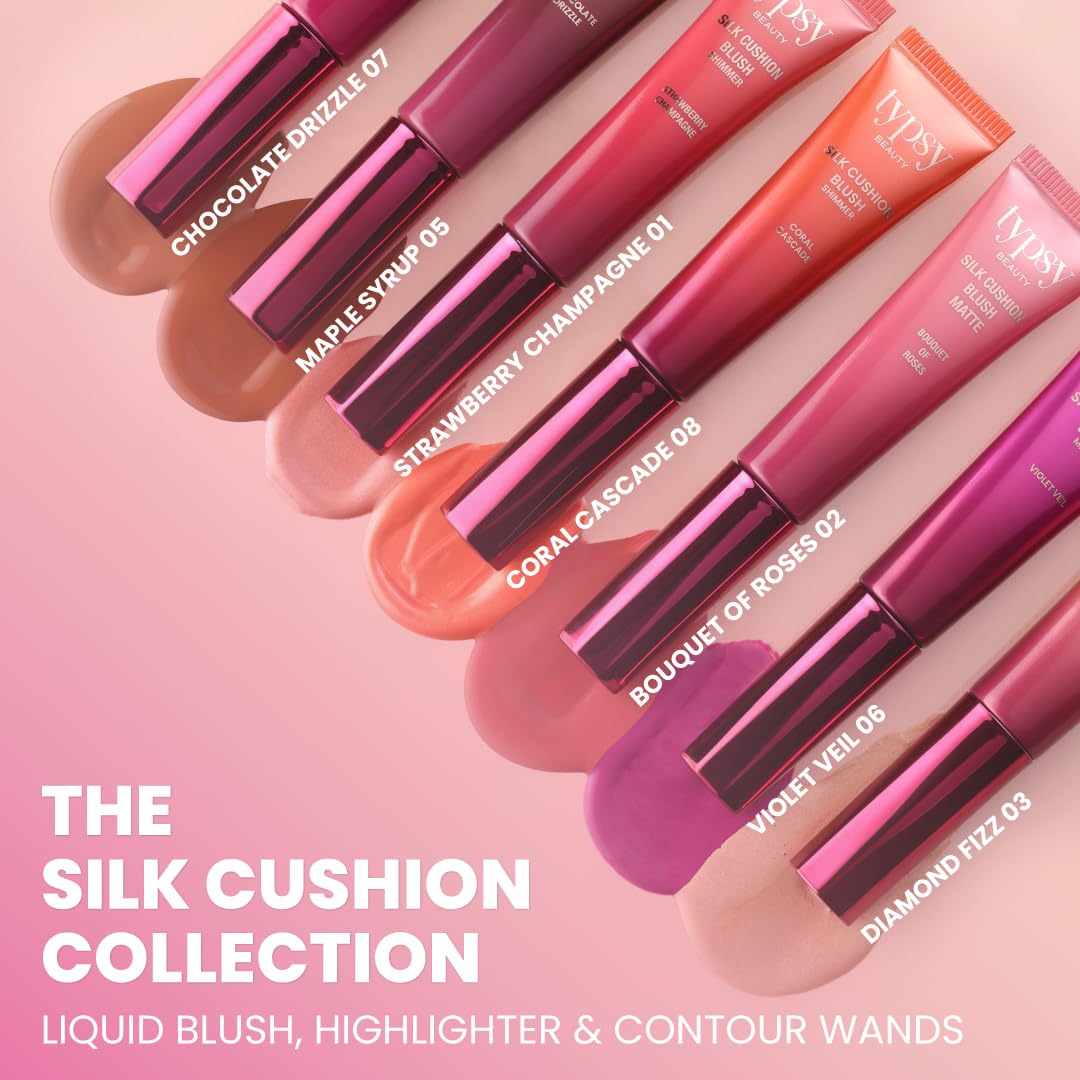 Typsy Beauty | Silk Cushion Liquid Bronzer Contour Wand -Chocolate Drizzle | Hyaluronic Acid & Vit E | Cushion Tip Applicator | Formulated in Italy | 15ml