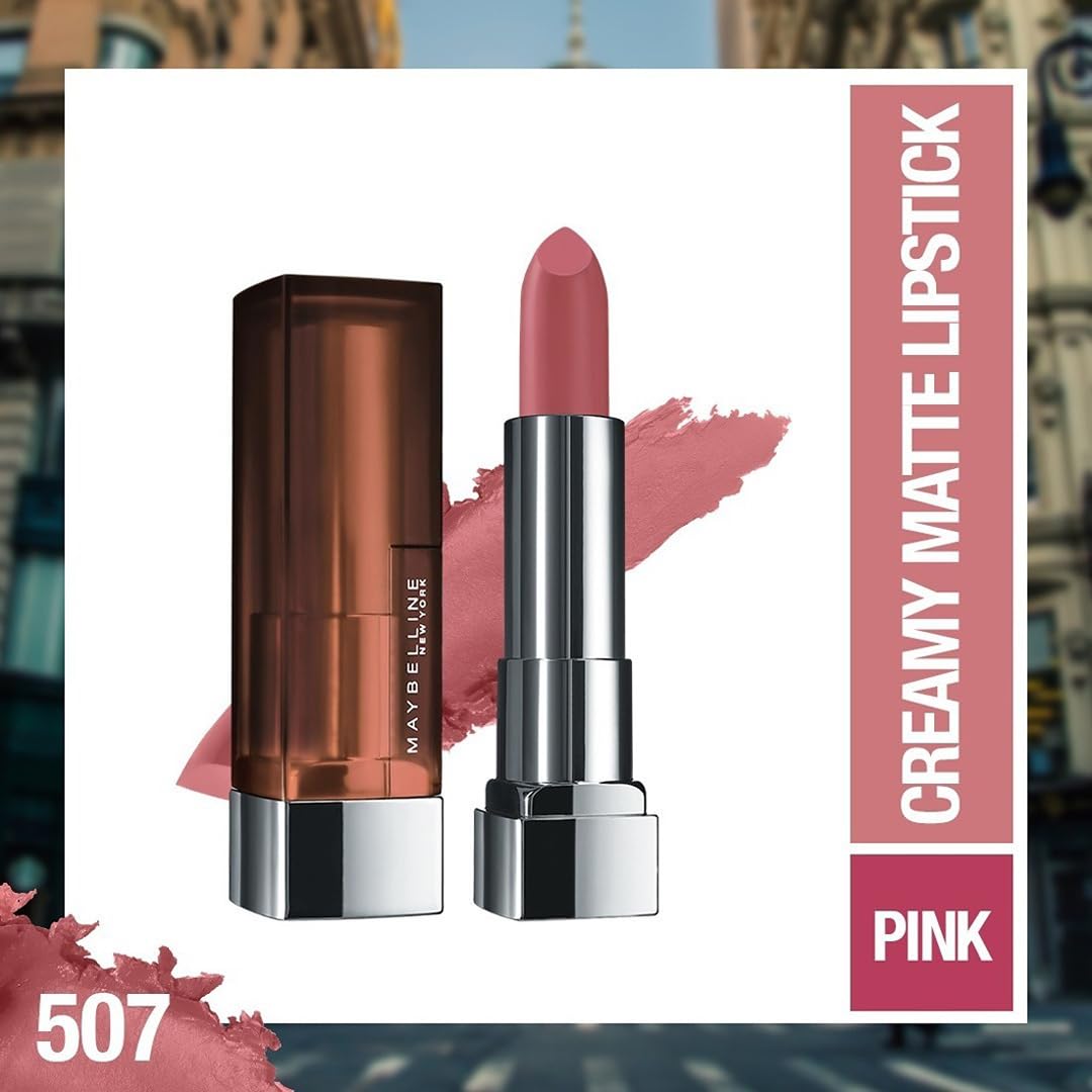 Maybelline New York Matte Lipstick, Intense Colour, 807 Dried Rose, 3.9g & Maybelline New York Matte Lipstick, Intense Colour, Moisturised Lips, Color Sensational Creamy Matte, 507 Almond Pink, 3.9g