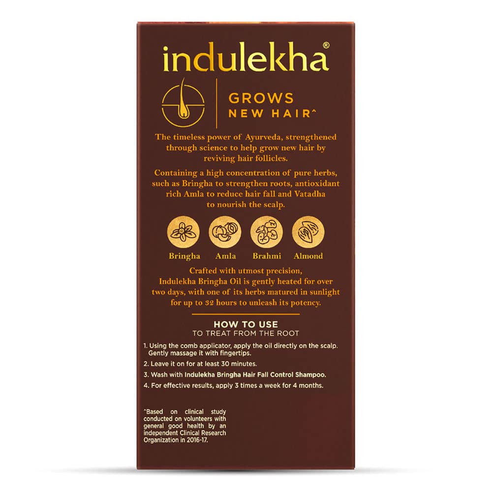 Indulekha Bringha, Ayurvedic Hair Oil, 50ml, for Hair Fall Control, with Amla & Coconut Oil, with Comb Applicator